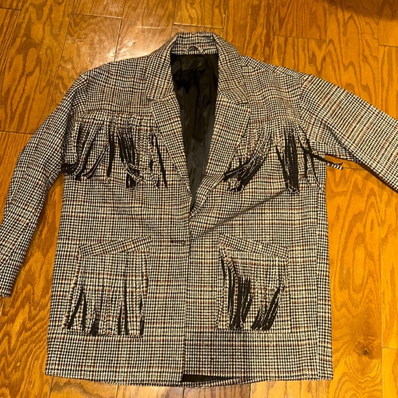 Blank NYC Blazer Jacket Fringe Houndstooth Oversized Boho Western - Picture 7 of 7